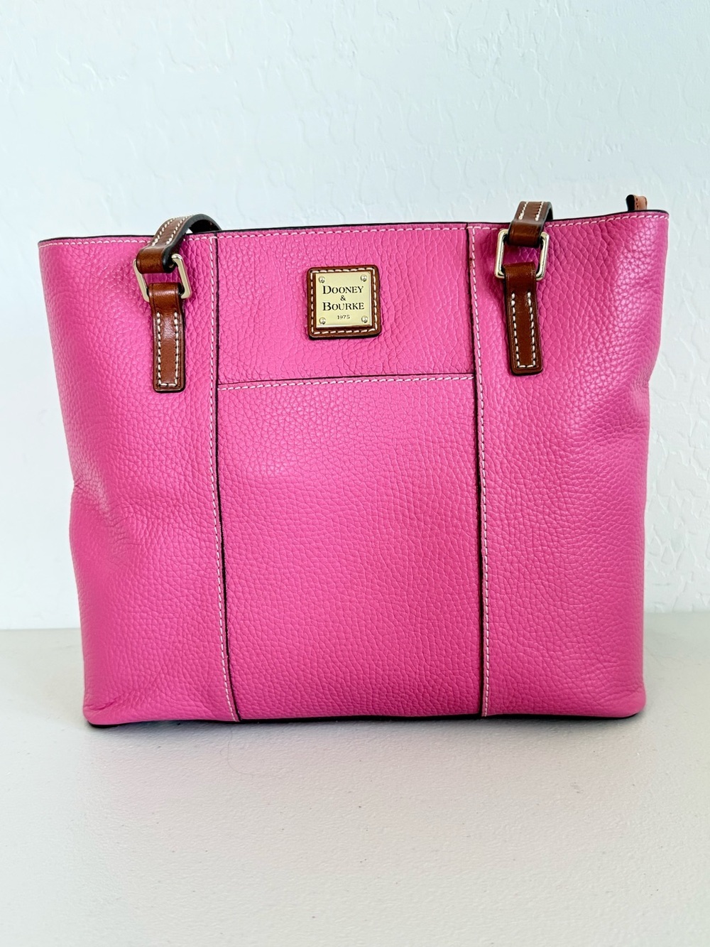 NEW Dooney & Bourke Pebble Grain Small Hot Pink Lexington Gold Logo Tote
